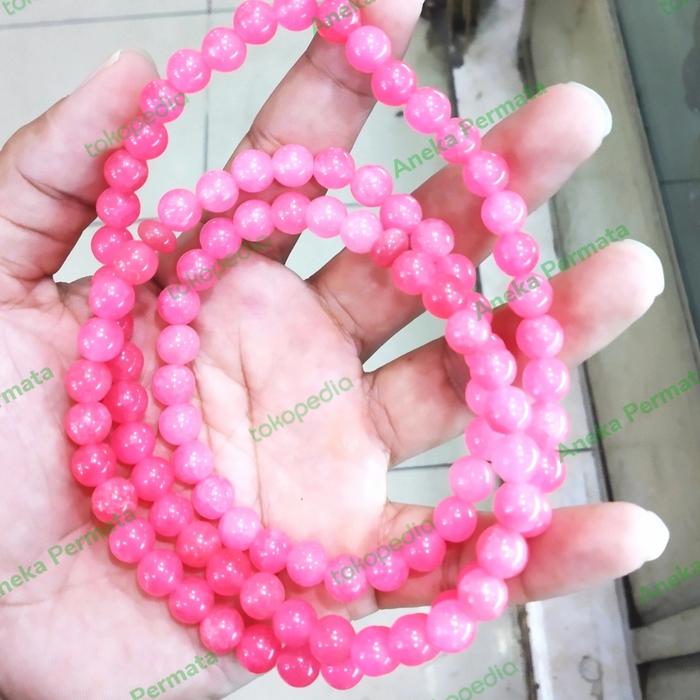 Kalung Tasbih Batu Akik Merah Rose Pink Merah Muda 99 Butir