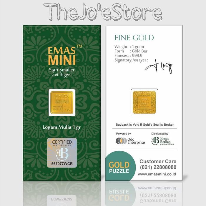 LOGAM MULIA EMAS MURNI | MINI GOLD | 1 Gram | Non Secure Card