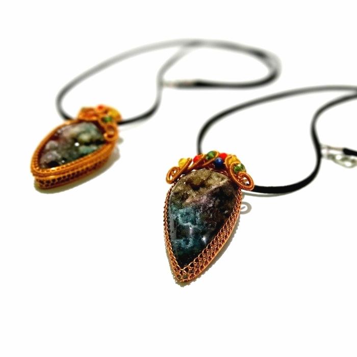 Necklace Pendants Wire Wrap Druzy Crystal To Women Gemstones Jewelry