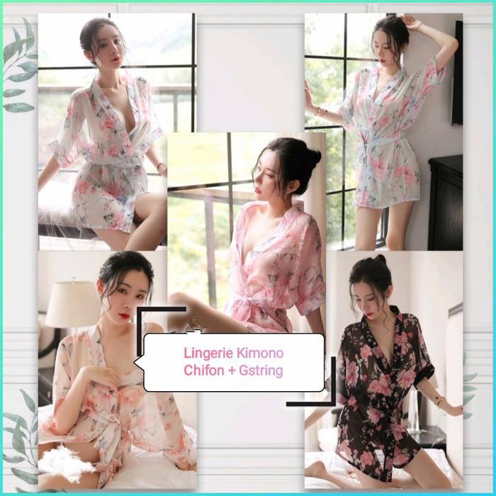 Lingeri Kimono Seksi 2in1 Chifon Halus Lembut Import
