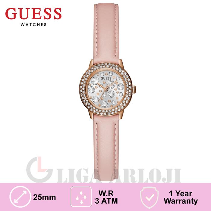 GUESS GW0029L3 Original GEM Jam Tangan Wanita Analog Rose Pink Leather