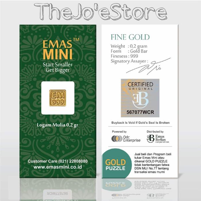 LOGAM MULIA EMAS MURNI 24K | MINI GOLD | 0,2 Gram | Non Secure Card