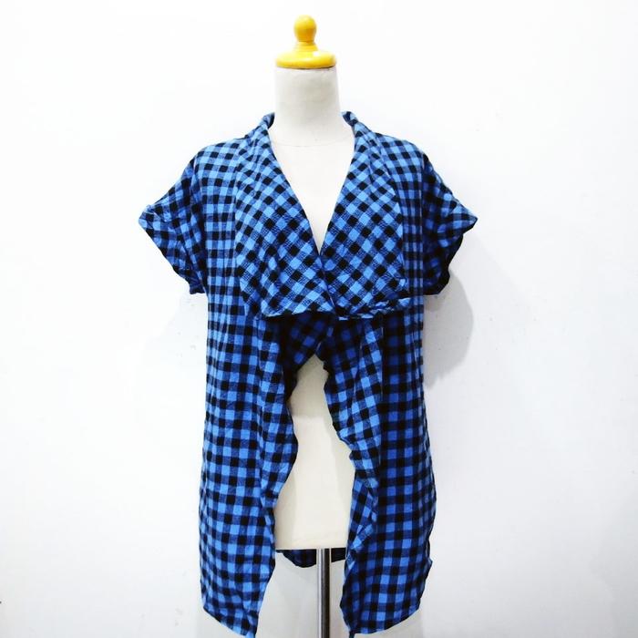 DW210 SIZE M BLUE OUTER KEMEJA FLANNEL WANITA TANGAN PENDEK BEKAS