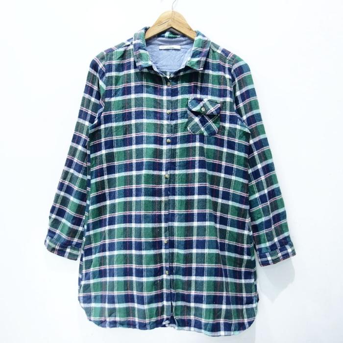 DW169 SIZE M GREEN TUNIK KEMEJA FLANEL WANITA KOTAK2 SECOND BRAND