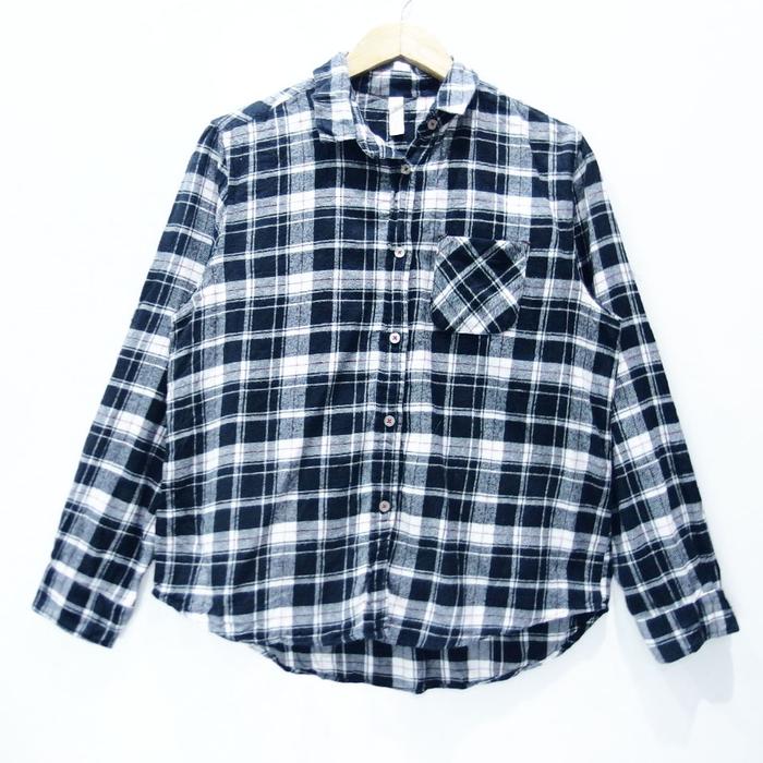 DW203 SIZE L+ BLACK KEMEJA FLANEL WANITA KOTAK2 SECOND BRAND KOREA