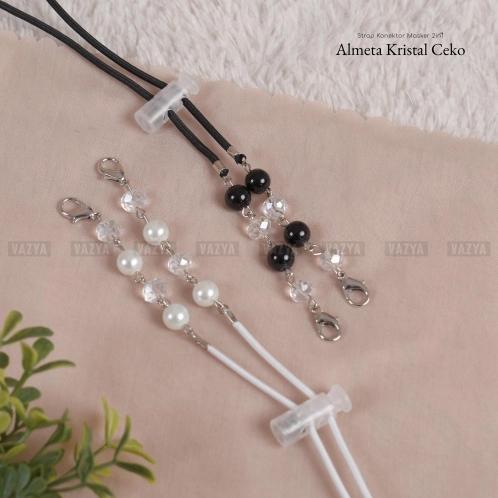 strap konektor 2in1 almeta kristal ceko fashion masker ori