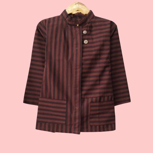 blus lurik katun atasan lurik wanita blus Kerja b kemeja lurik