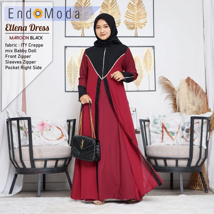 GAMIS MUSLIMAH ENDOMODA ELLENA DRESS MAROON BLACK