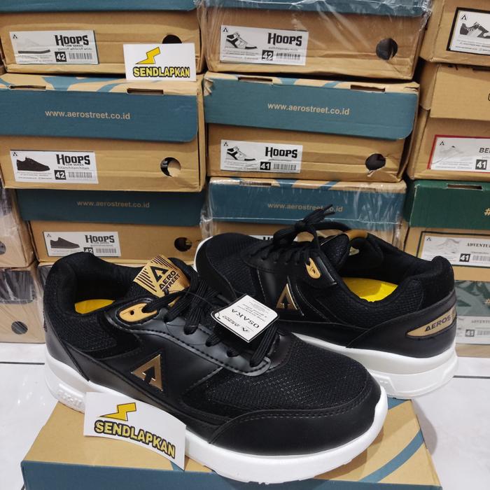 [TERMURAH 100% Original AEROSTREET] Aerostreet Osaka Series UK 37 - 44 Aero Osaka Black Gold Hitam E