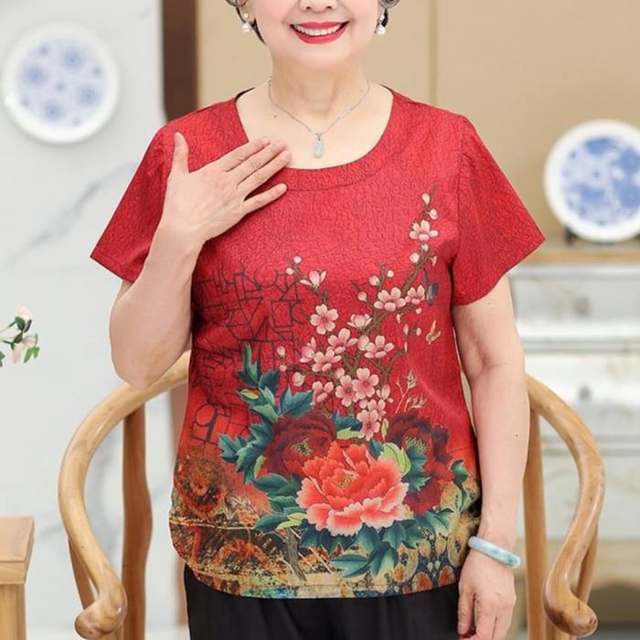 Atasan Blouse Floral Blossomy Qipao Cheongsam Baju Orang Tua Imlek CS