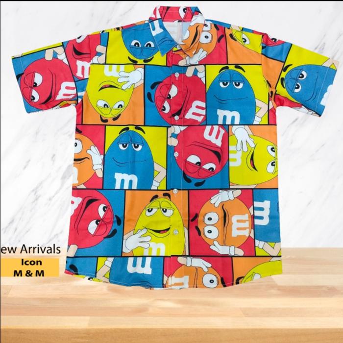 Kemeja Hip Hop Retro Musim Panas Lengan Pendek Motif Print-permen