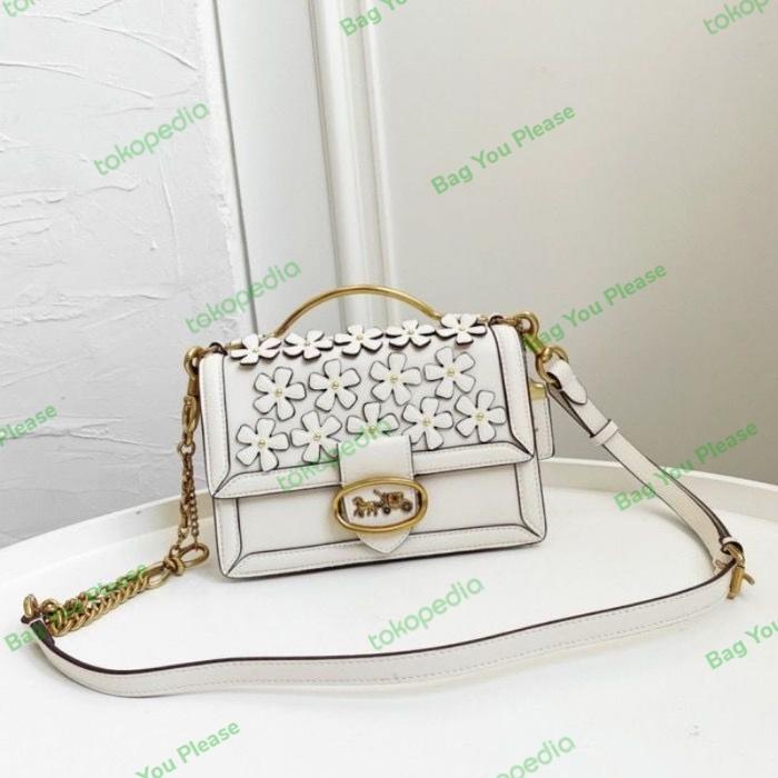 Coach Riley Top Handle 22 White Floral Applique