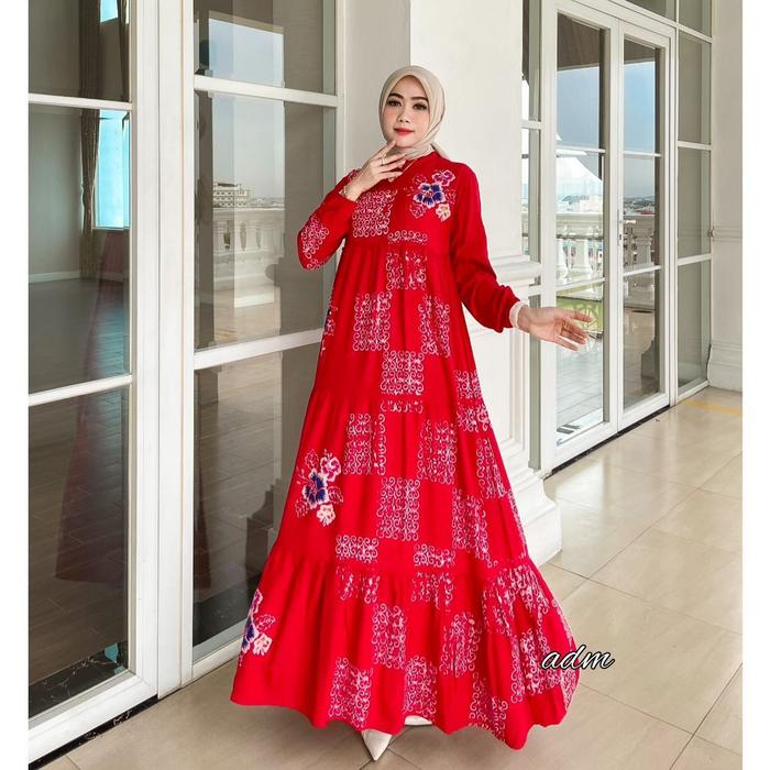 gamis rayon candi mekar shalda merah cabe