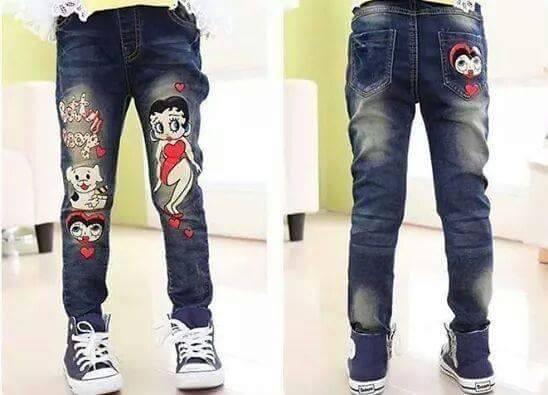 Celana Panjang Jeans Anak Cewek Impor motif Betty Boop ukuran 3-6tahun