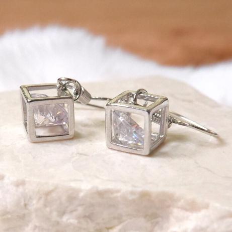Anting Wanita Hook Kubik Mata Satu - Anting Model Korea Silver S925