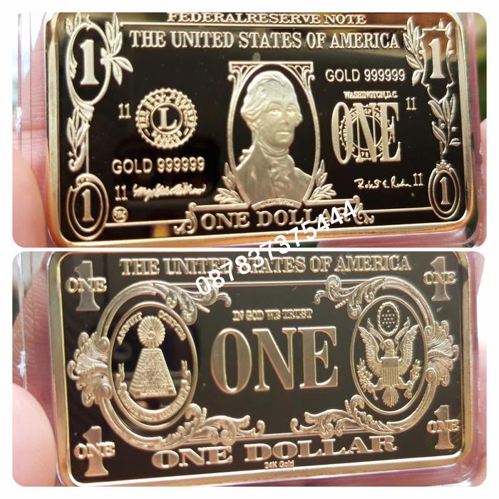 Souvenir gold bar replika emas batangan 1 dollar amerika one usd