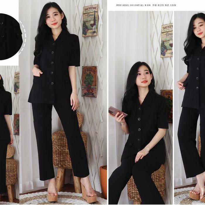 Jas Blazer Wanita Pns Asn Model 7010 Warna Hitam Set Celana