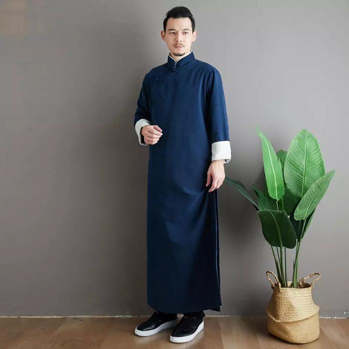 baju cheongsam pria dewasa baju imlek jubah fashion 2022 Katun Panjang