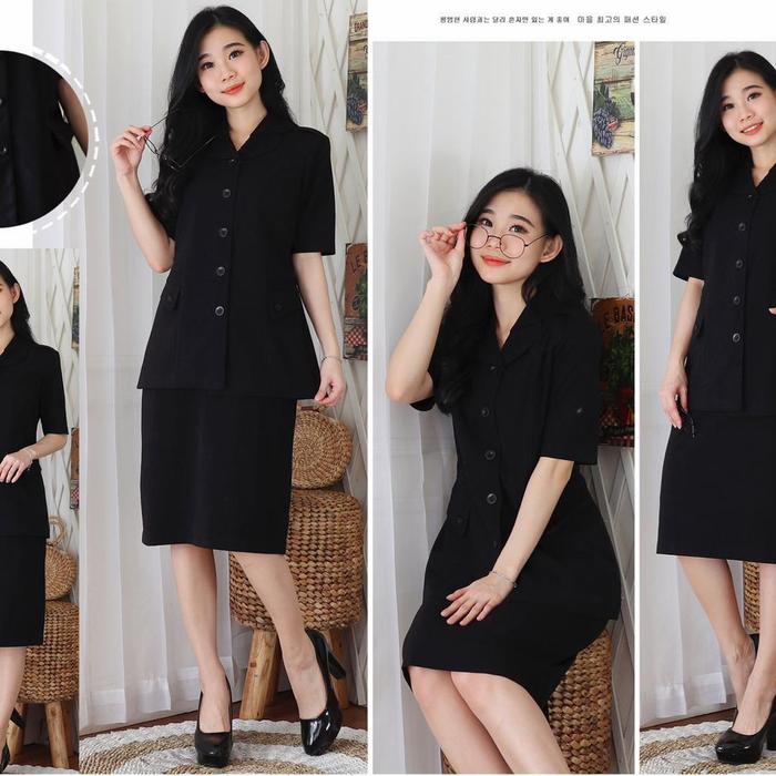 Jas Blazer Wanita Asn Pns Model 7010 Warna Hitam Set Rok Pendek