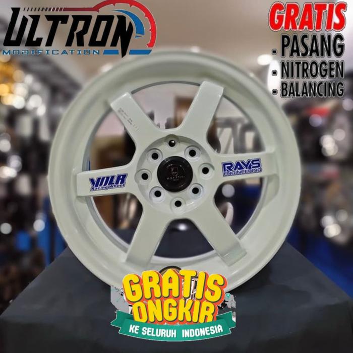 velg racing te37 ring 16 pcd 8x100-114,3 warna putih mobil jazz,yaris