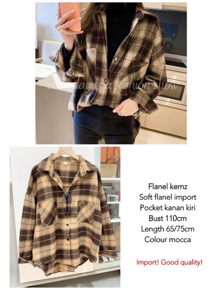 Kemeja Wanita - Flanel kemz import mocca [Baju Atasan Wanita 0141] VAT