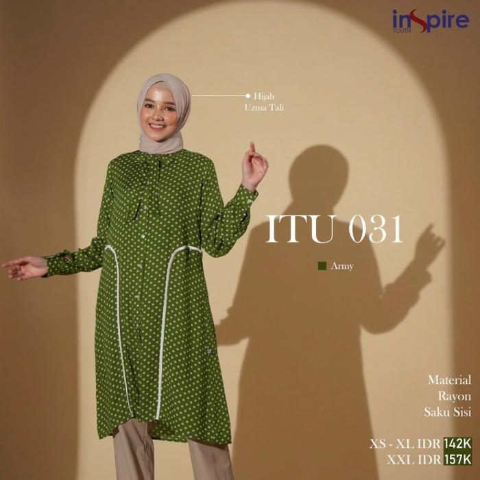 Inspire Tunik ITu 31 Warna Hijau Army Blouse Kemeja Wanita Motif Polka