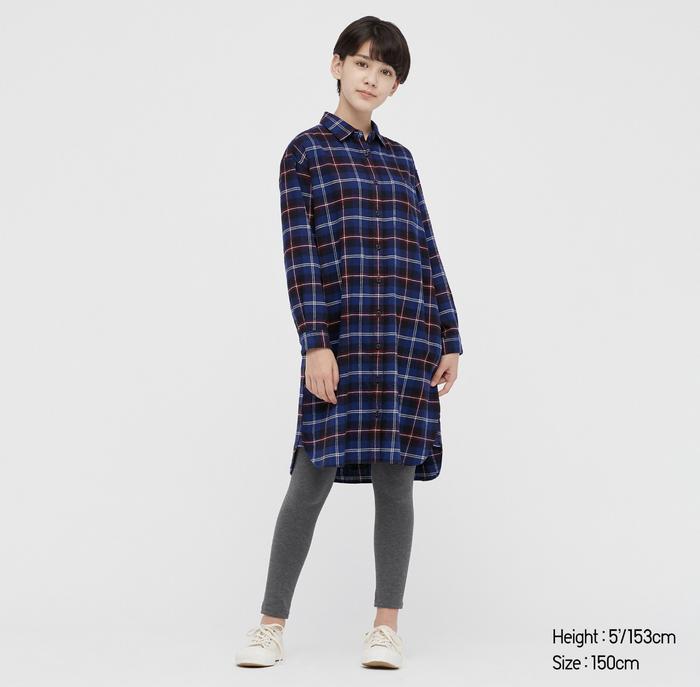 UNIQLO Original Girls Flannel Long Sleeve Dress Katun Rok Anak