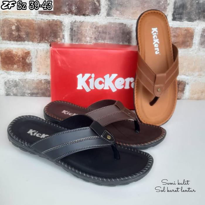 Fashion Pria Sandal Jepit Leather Kickers Grade Ori