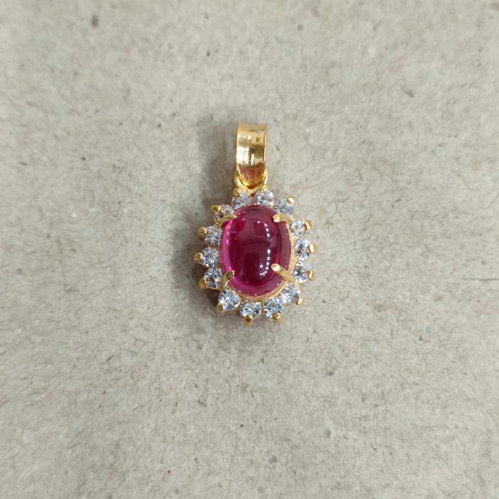liontin batu merah mata pinggir 2 gram emas muda