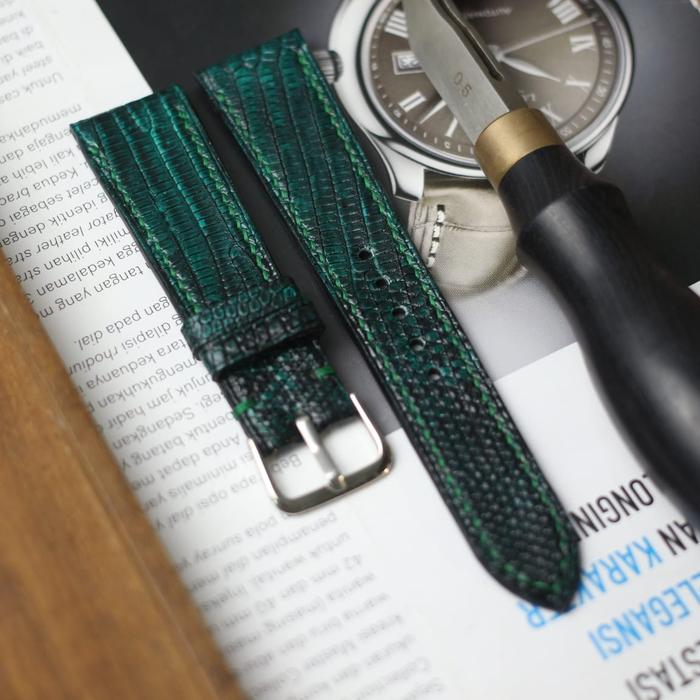Leather Strap Tali Jam Tangan Watch Strap Kulit Biawak Amazon Green Lentur Nyaman Bebas Custom Ukura