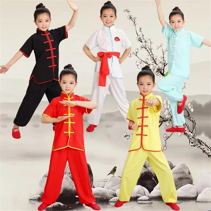 Kungfu Lengan Pendek Kostum Kungfu Kancing Tujuh Baju Kostum Kungfu Size Anak Dan Dewasa