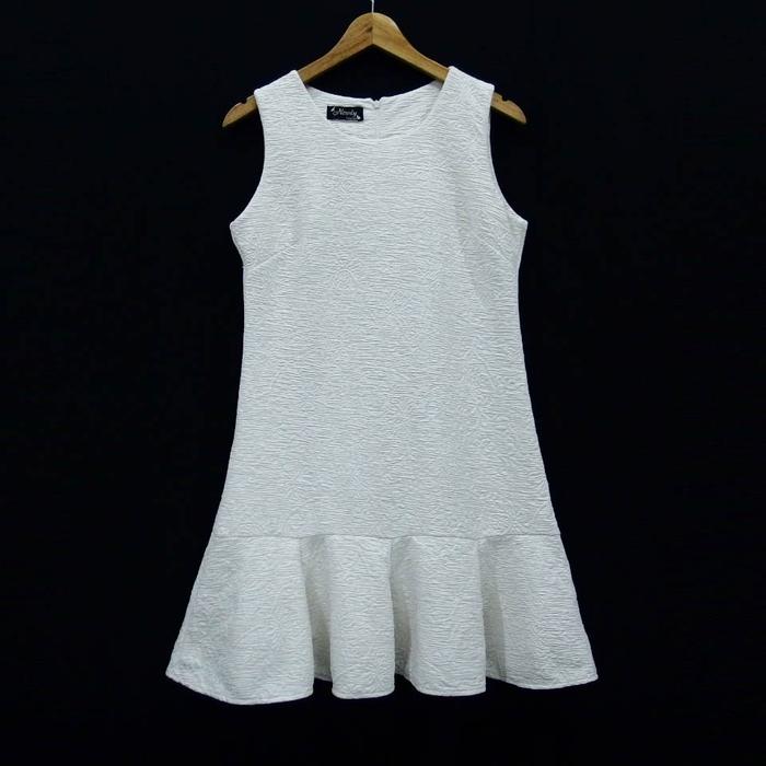 DX164 SIZE M WHITE TRUMPET MINI DRESS PREMIUM SECOND BRAND SINGAPOR
