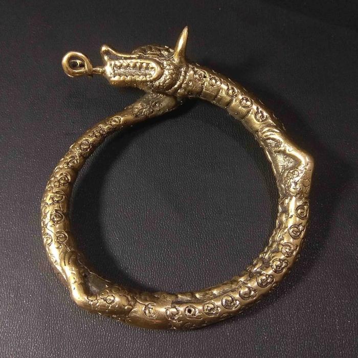Koleksi Pusaka Gelang Pria Motif Naga Runting Kuningan Antik AP032