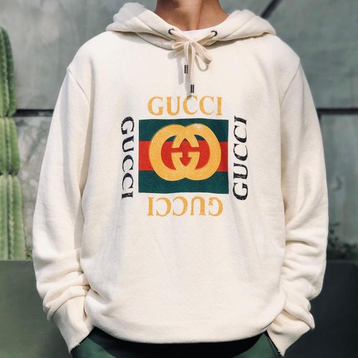 Gucci Neutrals Vintage Logo Pullover Hoodie 100% Original