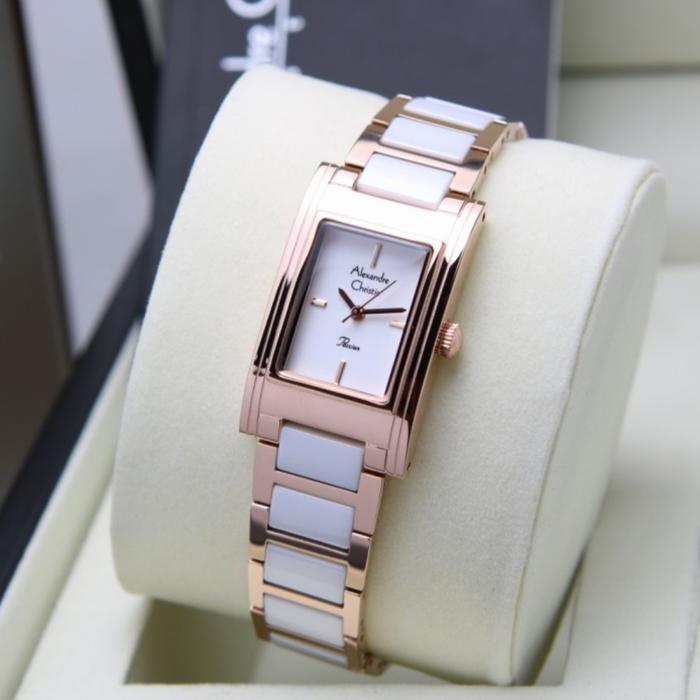ALEXANDRE CHRISTIE AC 2983 ROSEGOLD WHITE CERAMIC AC2983 WANITA ORI