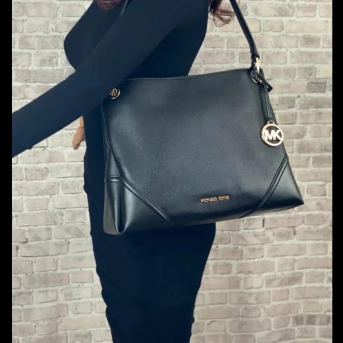 TAS WANITA BRANDED ORIGINAL - MK NICOLE MEDIUM SHOULDER BAG BLACK