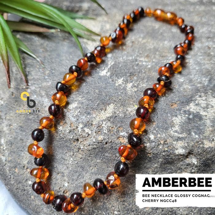 Amber Bee Kalung Amber Anak Premium Glossy Cherry Cognac 32-35cm NGCC48 Model Baroque Material Amber
