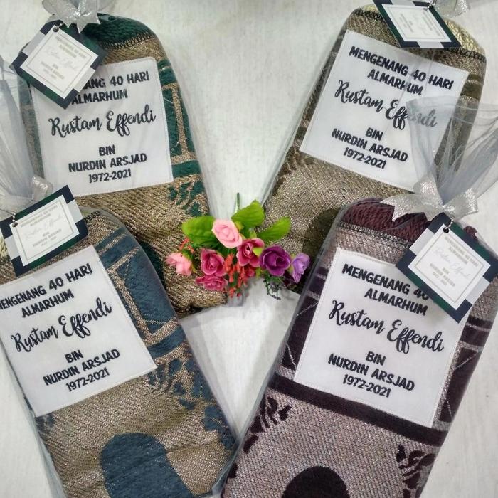 souvenir sajadah bordir nama/mengenang 40 hari meninggal/100 hari/haul