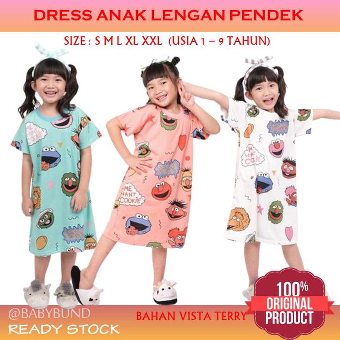 Baju Dress Lengan Pendek Anak Cewek Usia 1-9 Tahun Dres Harian PITHA