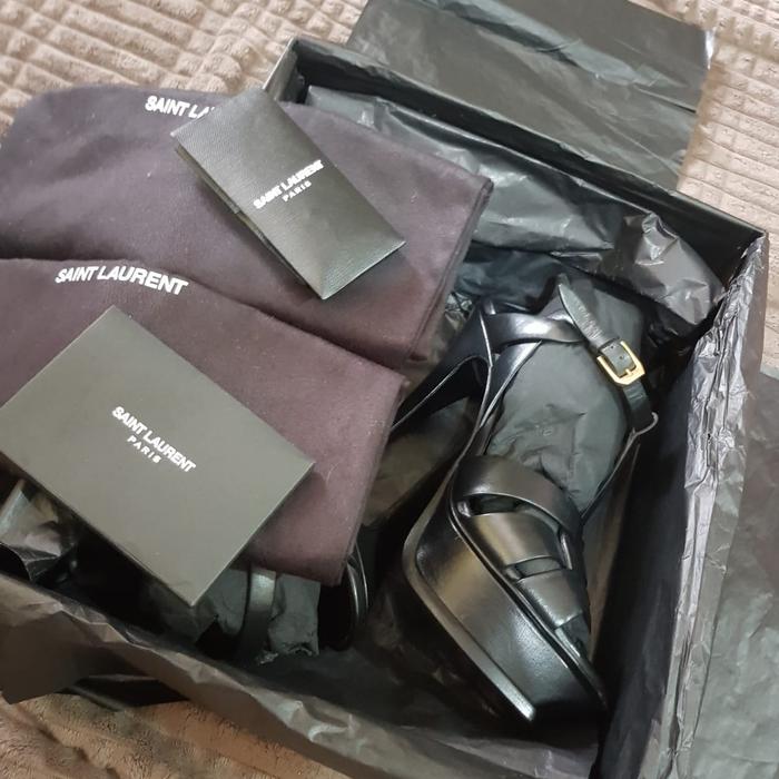 Sepatu wanita YSL Shoes Tribute Black Calf Branded Heels Authentic