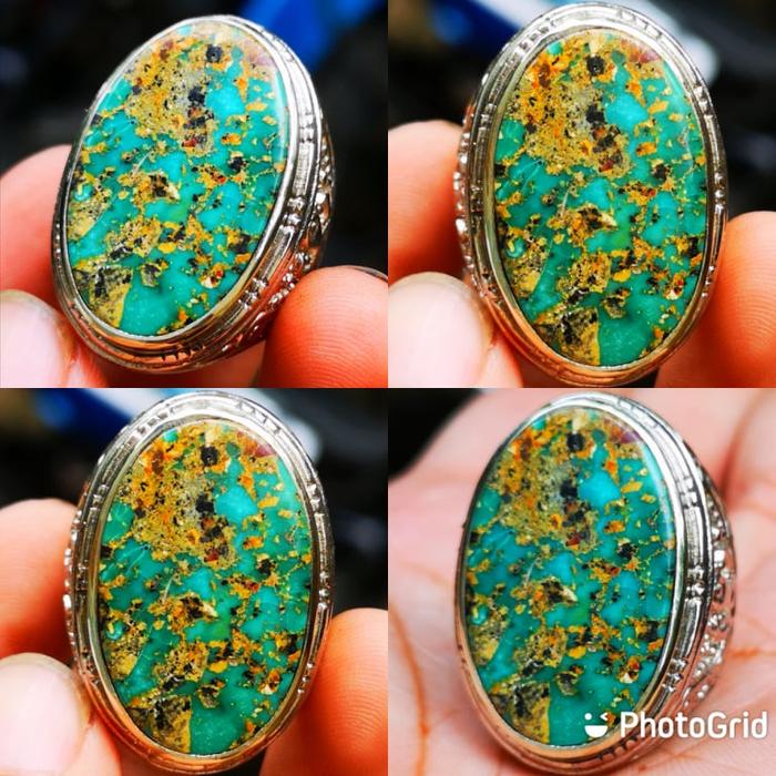 Batu Cincin Natural Batu Akik Pirus Persia Urat Emas Kuno Jaminan Asli