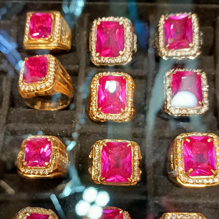 Batu cincin permata merah Ruby Siam Ros bangkok cutting persegi hq