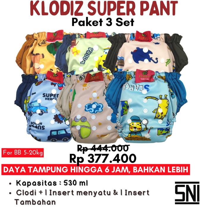 6pc Popok KLODIZ SUPERPANTS Celana AIO Tinggal Slup Praktis
