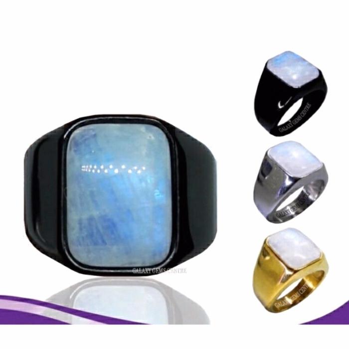 Cincin Batu Akik Biduri bulan Ring Titanium Gold/Black Tidak Luntur