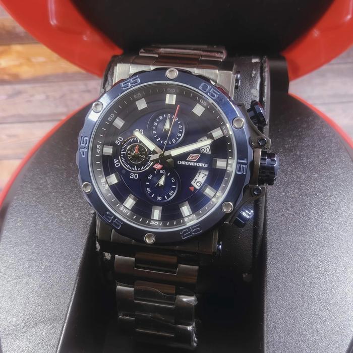 Jam tangan Chronoforce 5321 Tali Rantai silver biru original Pria