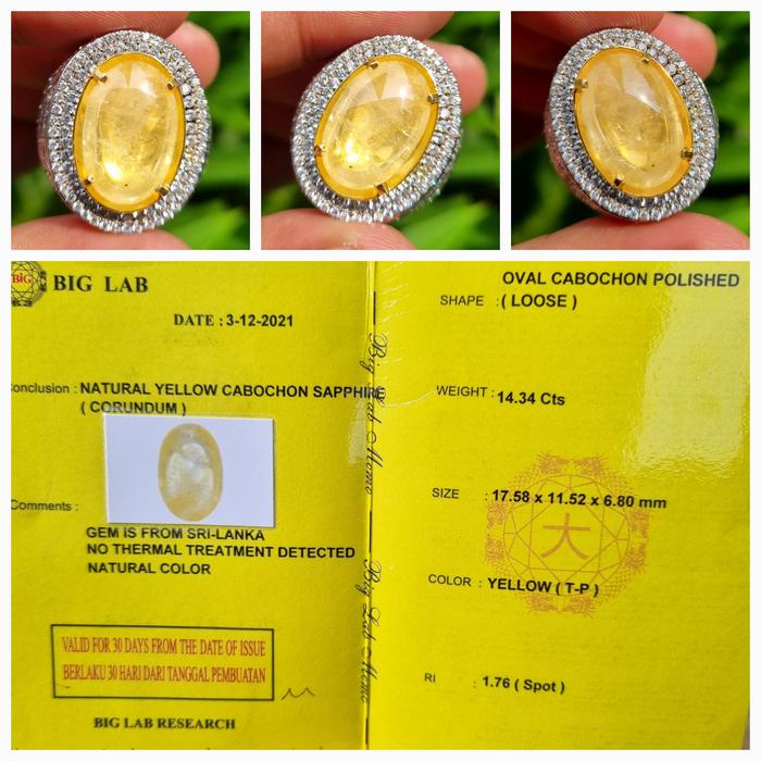 Batu Yakut Kuning Yellow Sapphire Ceylon Srilanka No Heat 14.35 crt