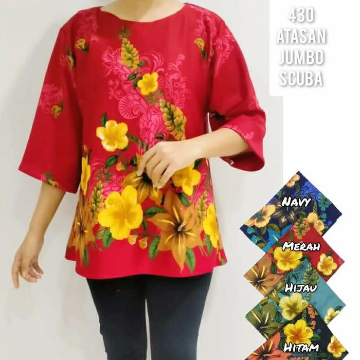 Blus Wanita Lengan Pendek 3/4 Motif Scuba Stretch Jumbo Big Size XXL