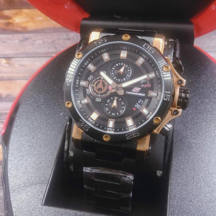 Jam tangan Chronoforce 5321 Tali rantai hitam rs gold original pria