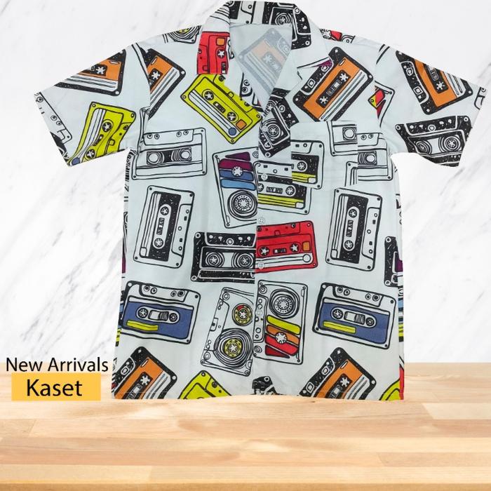 Kemeja Hip Hop Retro Musim Panas Lengan Pendek Motif Print-KASET