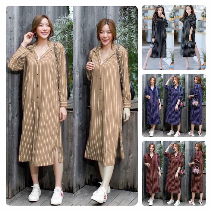 Long Dress 1335 gamsal alice Black Navy Bahan wolfis fit to XL Belahan